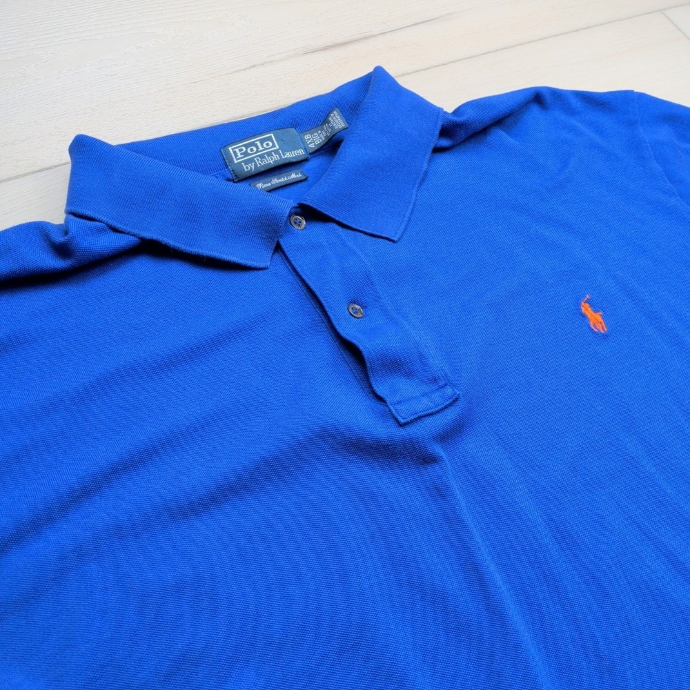 Polo Ralph Lauren Polo Shirt Mens 4XB Blue Pima Stretch Mesh Short Sleeve‎ Pony